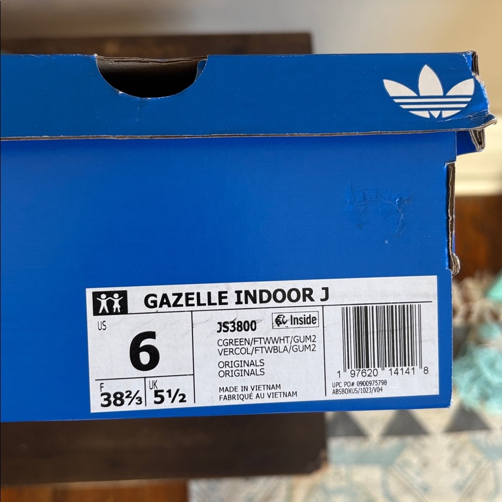 adidas Green Suede Gazelle Indoor Sneakers with White Stripes - Picture 2 of 10
